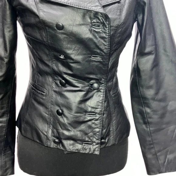 Black Leather double breasted jacket - Picture 3 of 13